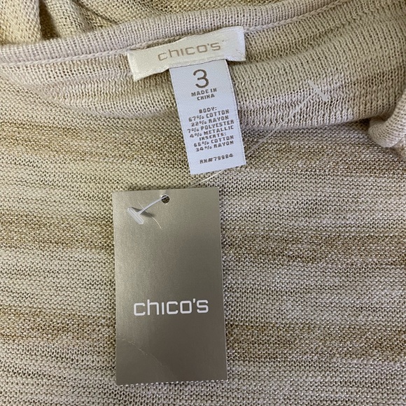 NWT Chico's 3 (XL) Beige Glitzy Stripe Peyote Champagne Pullover Sweater 79984 - Picture 10 of 12
